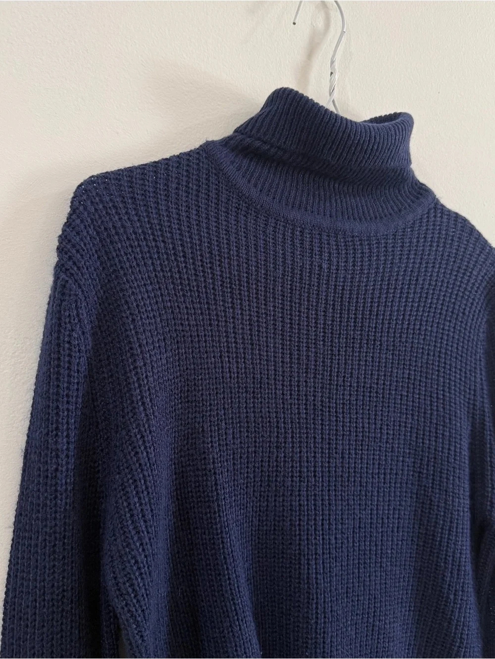 Navy Cropped Ribbed Turtleneck Sweater